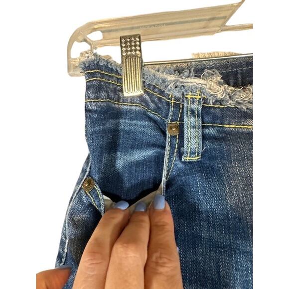 The Factory Blue Fringe Raw Hem Ripped Casual Denim Jeans Women Sz 28 - Picture 7 of 11